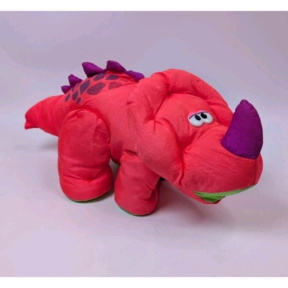 Fisher Price Dinosaur Puffalump Triceratops 1990 Parachute Nylon Stuffed Animal